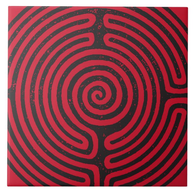 Black Circle Labyrint (Red) Fine Art Kakelplatta (Framsidan)