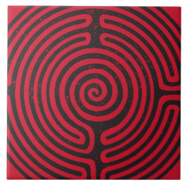 Black Circle Labyrint (Red) Fine Art Kakelplatta