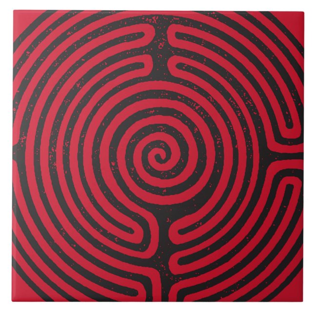 Black Circle Labyrint (Red) Fine Art Kakelplatta (Framsidan)