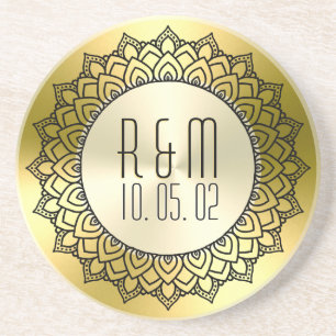Black Circle Mandala & Metallic Guld Underlägg Sandsten