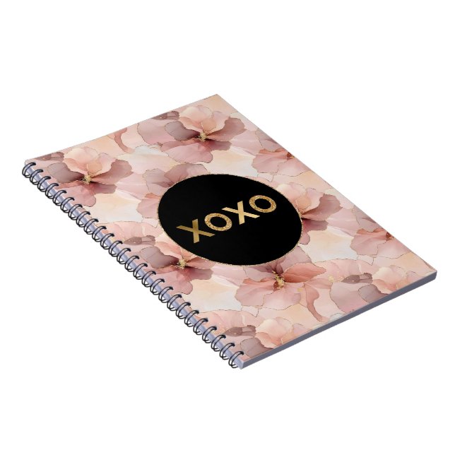 Black Circle  Rosa Blommigt Guld Glitter XOXO Anteckningsbok (Högra Sidan)