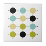 Black Circles från Aqua Blue Grönt Gult Mid Centur Kakelplatta<br><div class="desc">Den här moderna keramiska plattan i mitten av århundradet är ljus och glad.. lägg till lite roligt i ditt tilprojekt med den här modet med avokado-grönt,  akvafblått,  svart och gult-cirklar på svart linjer.</div>