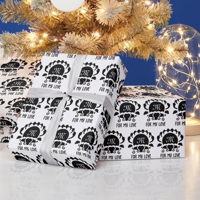 Black Clam Silhouette Monogram Presentpapper (Helgdagar)