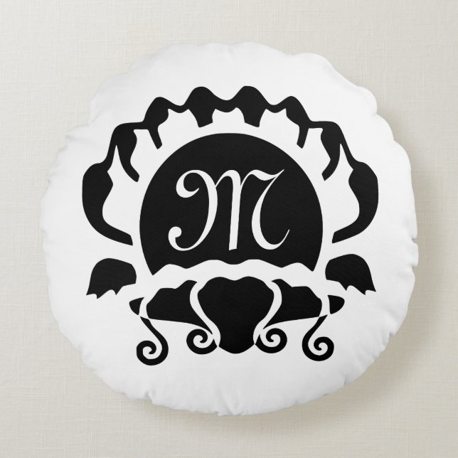 Black Clam Silhouette Monogram Rund Kudde (Framsidan)