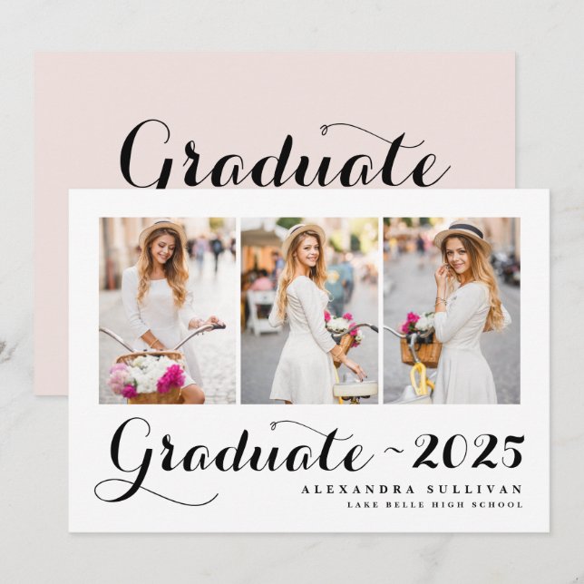 Black Class of 2024 Photo Collage Studenten Inbjudningar (Fram/baksida)