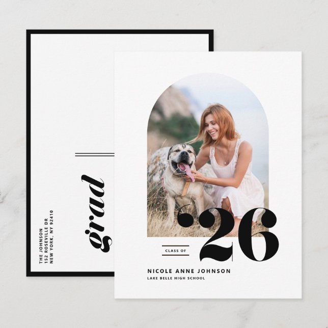 Black Class of 2025 Arch Photo Studenten Inbjudan Vykort (Fram/baksida)