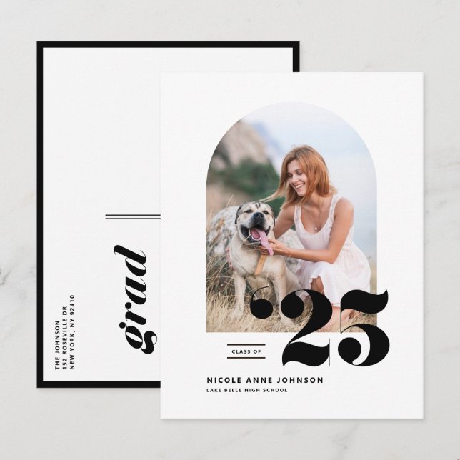 Black Class of 2025 Arch Photo Studenten Inbjudan Vykort (Fram/baksida)