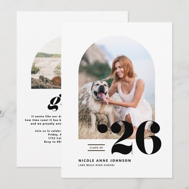 Black Class of 2025 Arch Photo Studenten Meddelande (Fram/baksida)