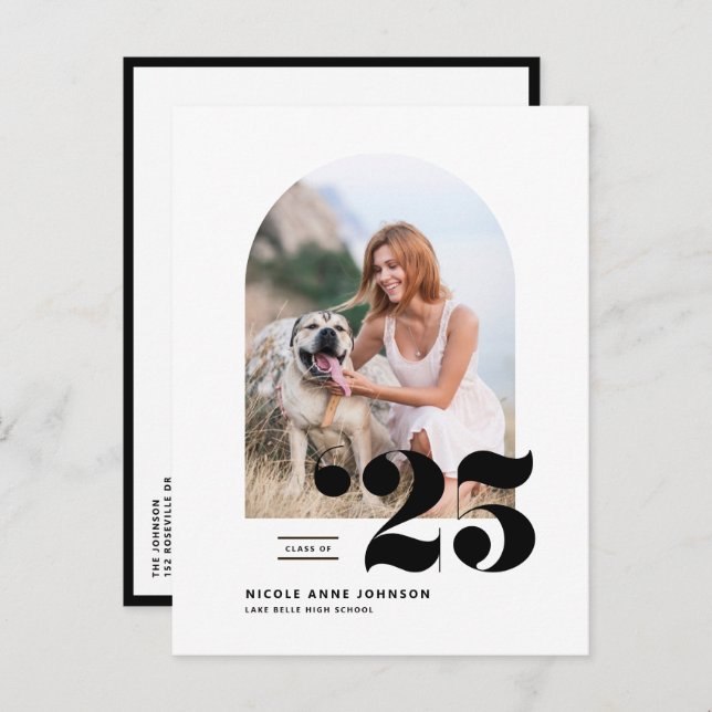 Black Class of 2025 Arch Photo Studenten Meddelande Vykort (Fram/baksida)