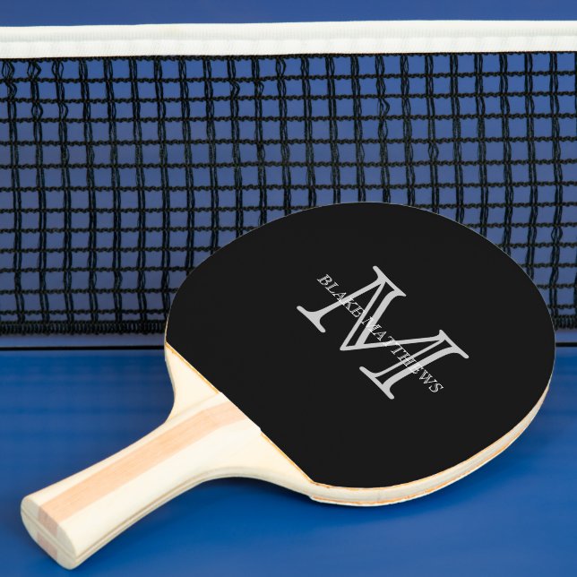 Black Classic Anpassningsbar Monogram & Namn Pingisracket (Insitu)