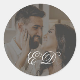 Black Classic Calligraphy Monogram Photo Overlay Runt Klistermärke