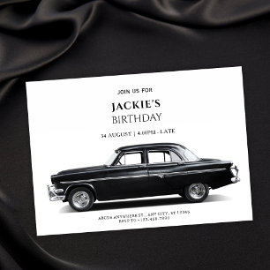 Black Classic Car-födelsedag Inbjudningar