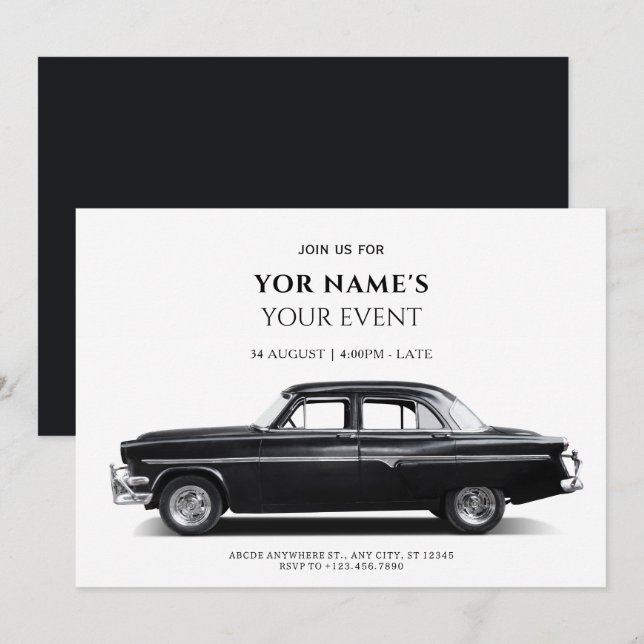 Black Classic Car Inbjudningar (Fram/baksida)