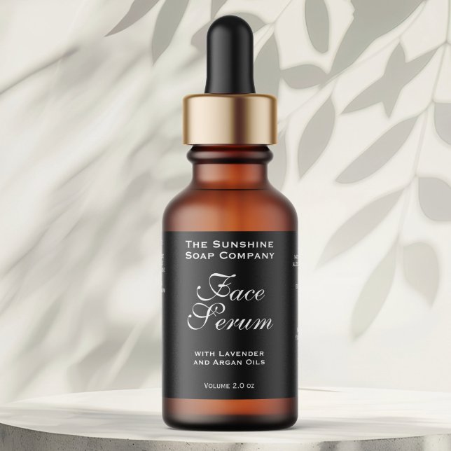 Black Classic Face Serum Dropper Bottle Label Adressetikett (Skapare uppladdad)