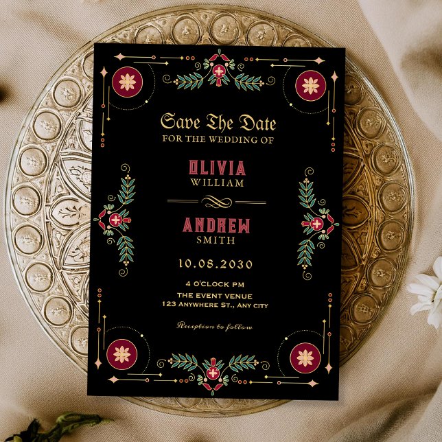 Black classic floral wedding  inbjudningar (Skapare uppladdad)