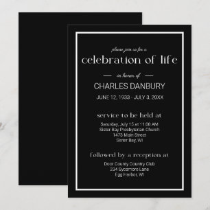 Black Classic Funeral Firande of Life Inbjudningar