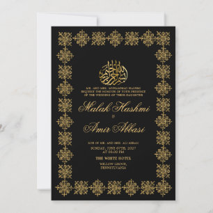 Black Classic Guld Ram islamisk muslimsk Bröllop Inbjudningar