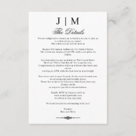 Black & Classic Monogram Wedding Reception Tilläggskort