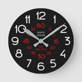 Black Classroom Clock - White & Red Numerals Rund Klocka