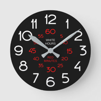 Black Classroom Clock - White & Red Numerals Rund Klocka