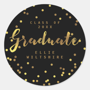 Black Classy Student Faux guldfoil Confetti Runt Klistermärke