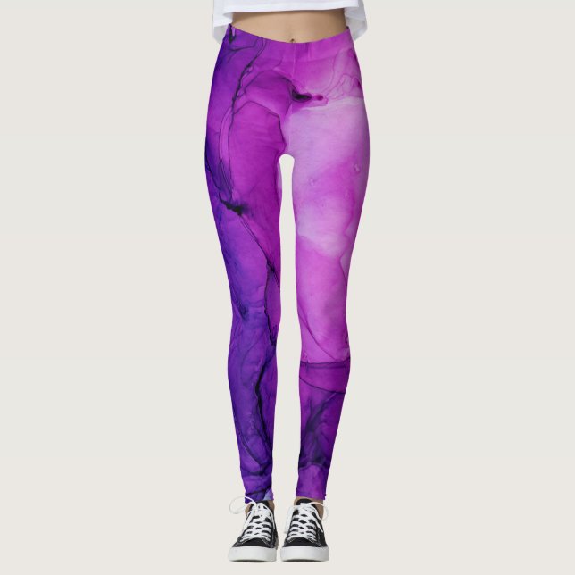 Bläck Cloud Swirl Abstrakt Deep Blue Violet Leggings (Framsida)