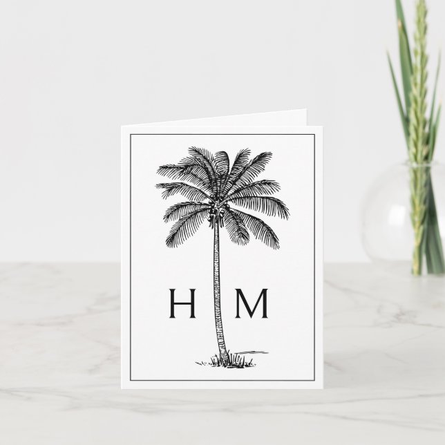 Black Coastal Palmetto Palm Monogram Anteckningskort (Framsida)