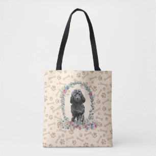 Black Cockapoo Hund Paw Print & Hund Bone Cute Tygkasse