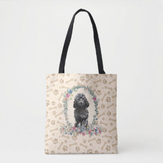 Black Cockapoo Hund Paw Print & Hund Bone Cute Tygkasse