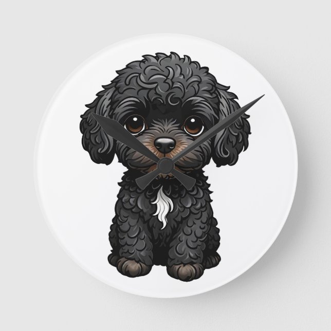 Black Cockapoo Rund Klocka (Framsida)