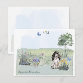 Black Cocker Spain Hund Monogram och Namn Anteckningskort