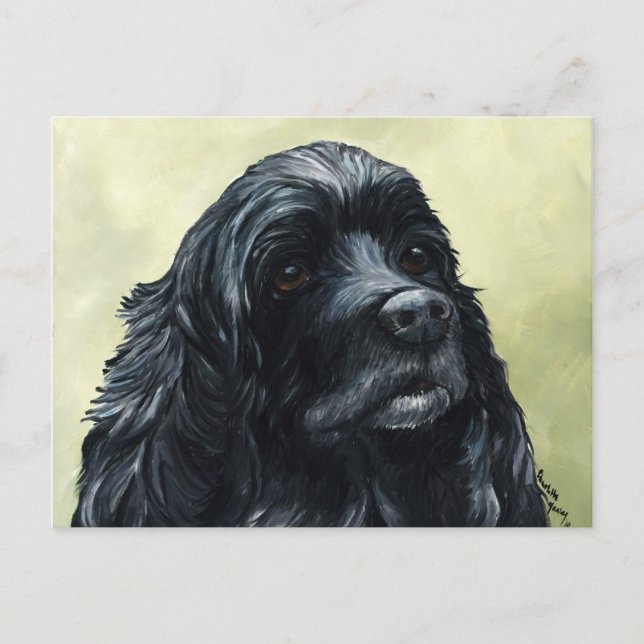 Black Cocker Spain Original Hund Art Postcard Vykort (Framsida)