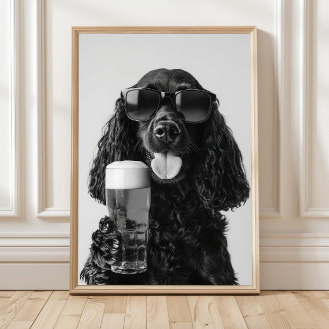 Black Cocker Spaniel Drinking Beer Wall Art, Black Poster (Skapare uppladdad)