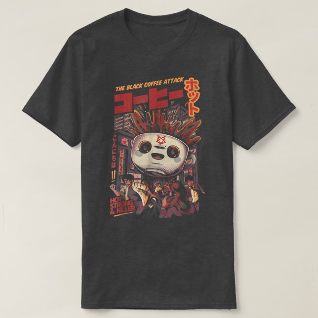Black Coffee Magic Kaiju Monster Japansk Art T Shirt (Design framsida)