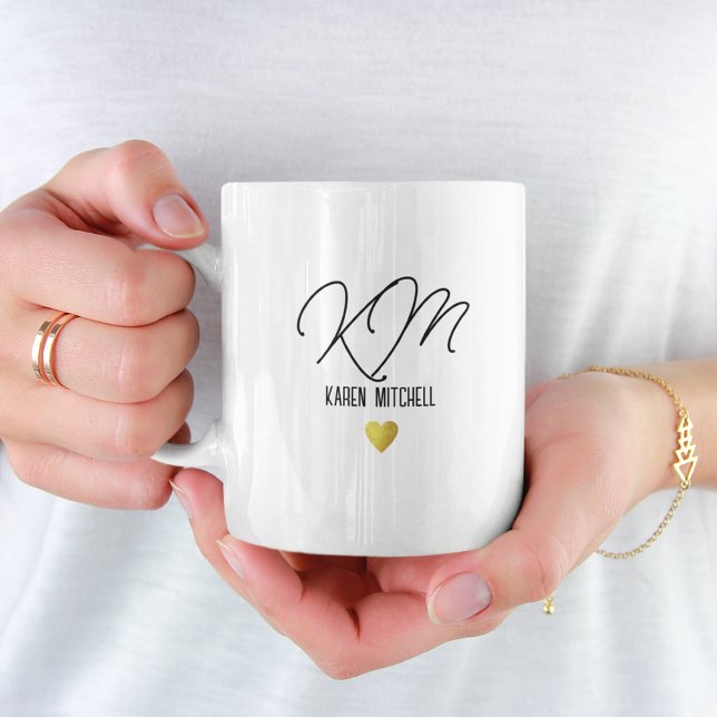 Black Coffee Mugg Monogramme med Kärlek Heart (elegant & monogrammed)
