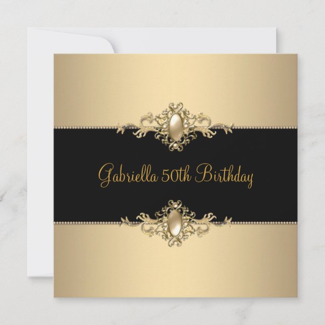 Black Coffee Trim 50:e Födelsedagsfesten Pearl 3 Inbjudningar (Framsida)