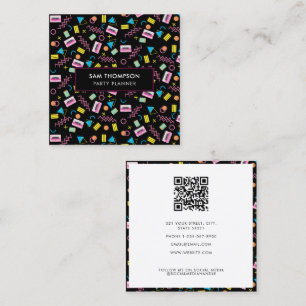 Black Colorful Eighties 80's Retro Party Planner Fyrkantigt Visitkort