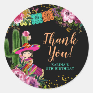 Black Colorful Fiesta Blommigt Birthday Tack Runt Klistermärke