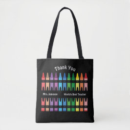 Black Colorful World's Best Teacher Rainbow Crayon Tygkasse