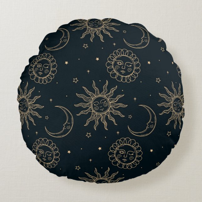 Black colour Round Pillow Rund Kudde (Framsidan)