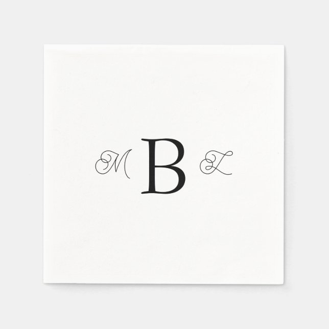 Black Combo Font Monogram White Bröllop Cocktail Pappersservett (Framsidan)
