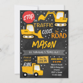 Black Construction Fordon Birthday bjudande Inbjudningar