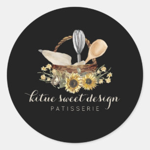 Black Cook Pastry Bag Bakery Chef Spoon Whisk Bake Runt Klistermärke