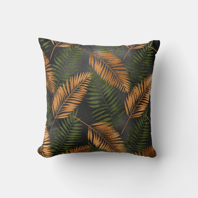Black Copper Brown Palm Tree Leaf Glam Tropical Kudde (Framsida)