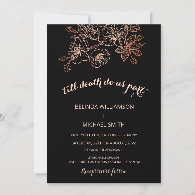 Black Copper Floral | Goth Wedding Inbjudningar (Framsida)