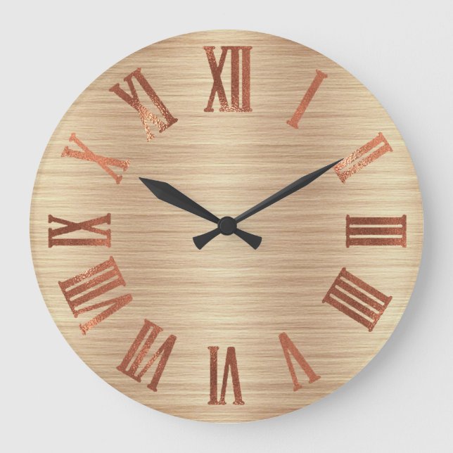 Black Copper Ro Guld Roman Wood Urban Stor Klocka (Framsida)