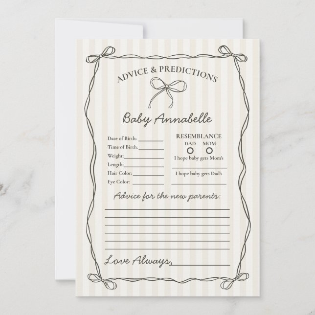 Black Coquette Bow Advice for Baby Shower Card Inbjudningar (Framsida)