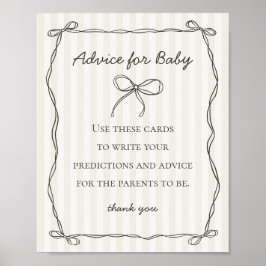 Black Coquette Bow Advice for Baby Shower Game Poster