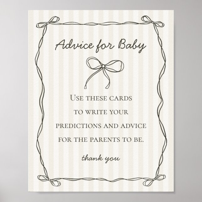 Black Coquette Bow Advice for Baby Shower Game Poster (Framsidan)