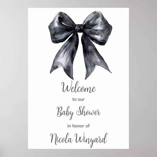 Black Coquette Bow Baby Shower Poster (Framsidan)